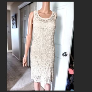 DAISY FUENTES Cream Cocktail Lace Dress with Lining, Sleeveless, Size S,